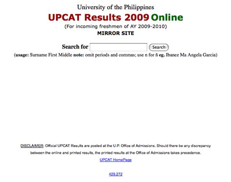 upcat results for 2009 2010.